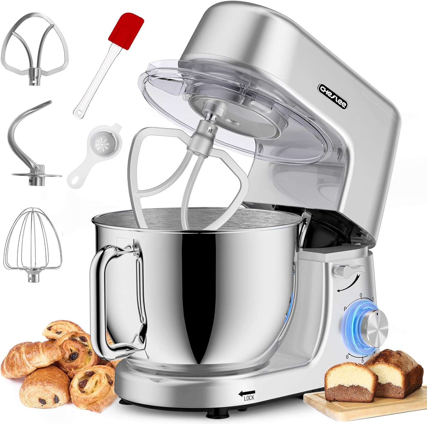 Küchenmaschine,2000W Knetmaschine Mit Knet- Und RüHrfunktion Leistungsstarke Mit GroßEr 7.2 Liter EdelstahlschüSse Inkl. RüHraufsatz, Knethaken & Schneebesen,Spritzschu