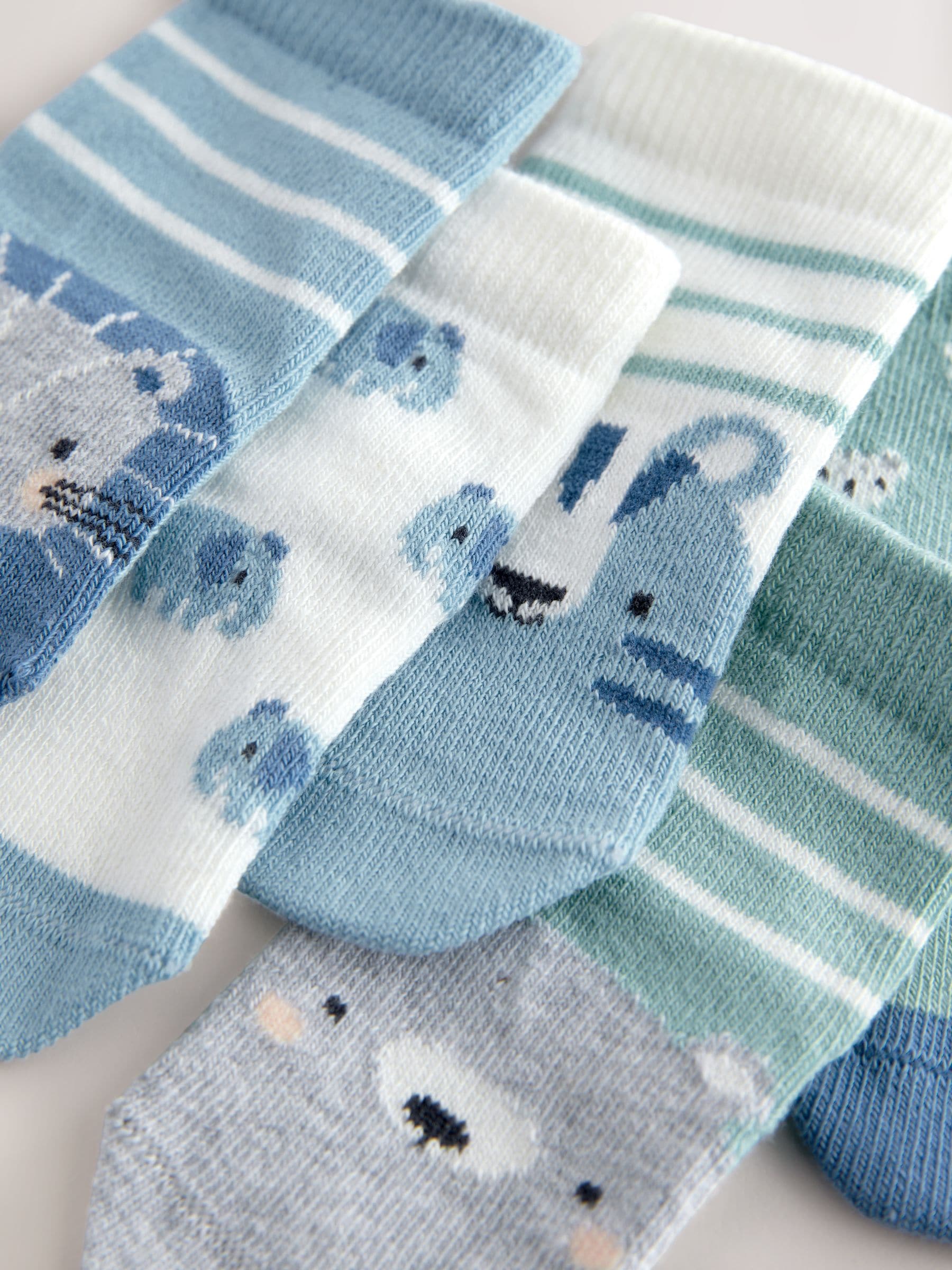 Blauw met figuurtjes - Verpakking van 5 paar babysokken (0 mnd-2 jr)
