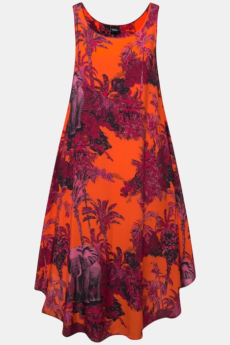 Kleid, Palmen, Elefanten, A-Linie, Rundhals, ärmellos