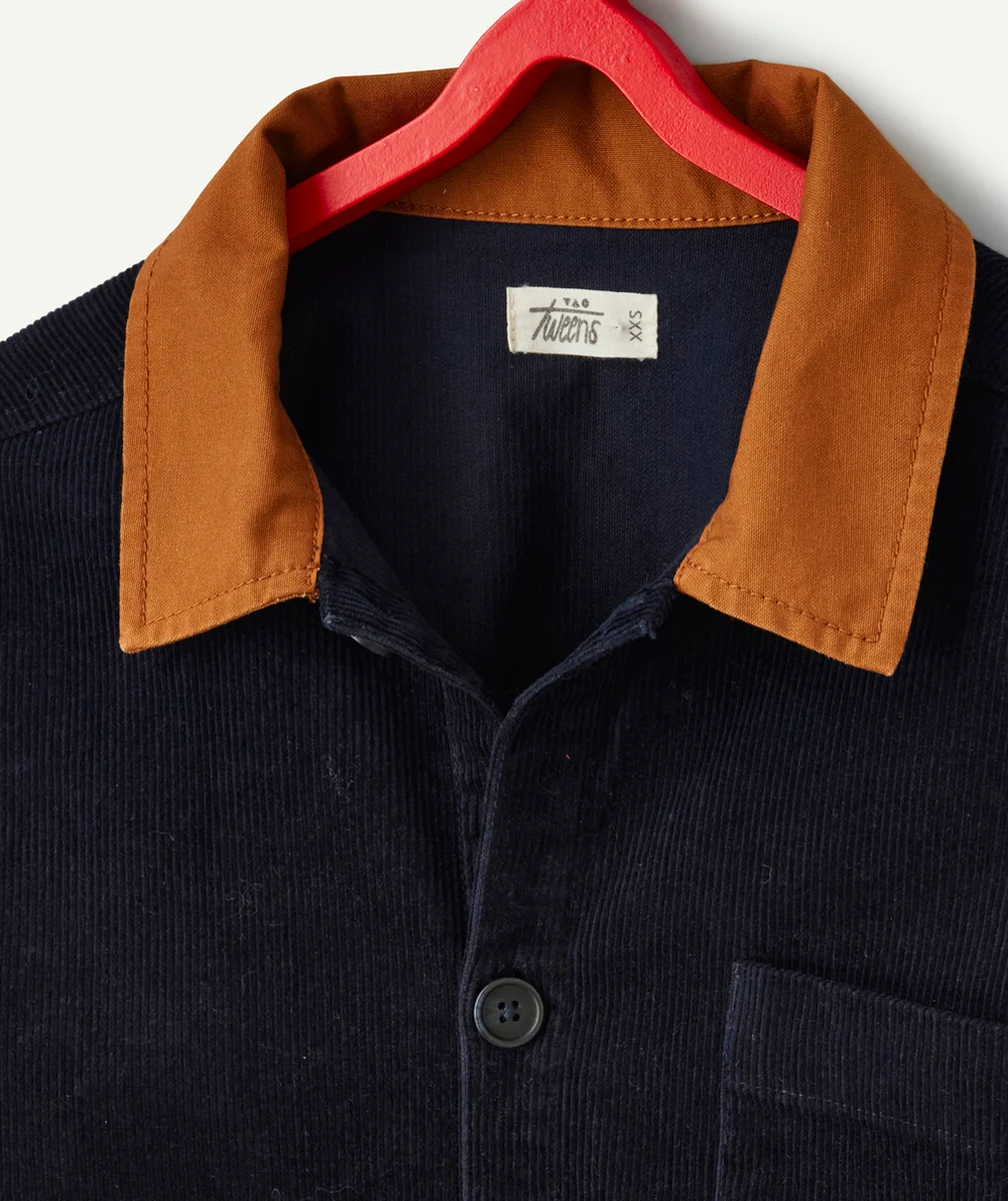 BLAZER EN VELOURS CÔTELÉ GARÇON BLEU FONCÉ ET CAMEL