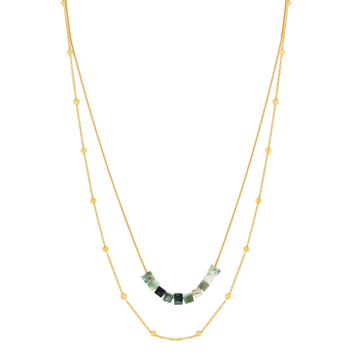 Collier acier doré 2 rangs agates vertes