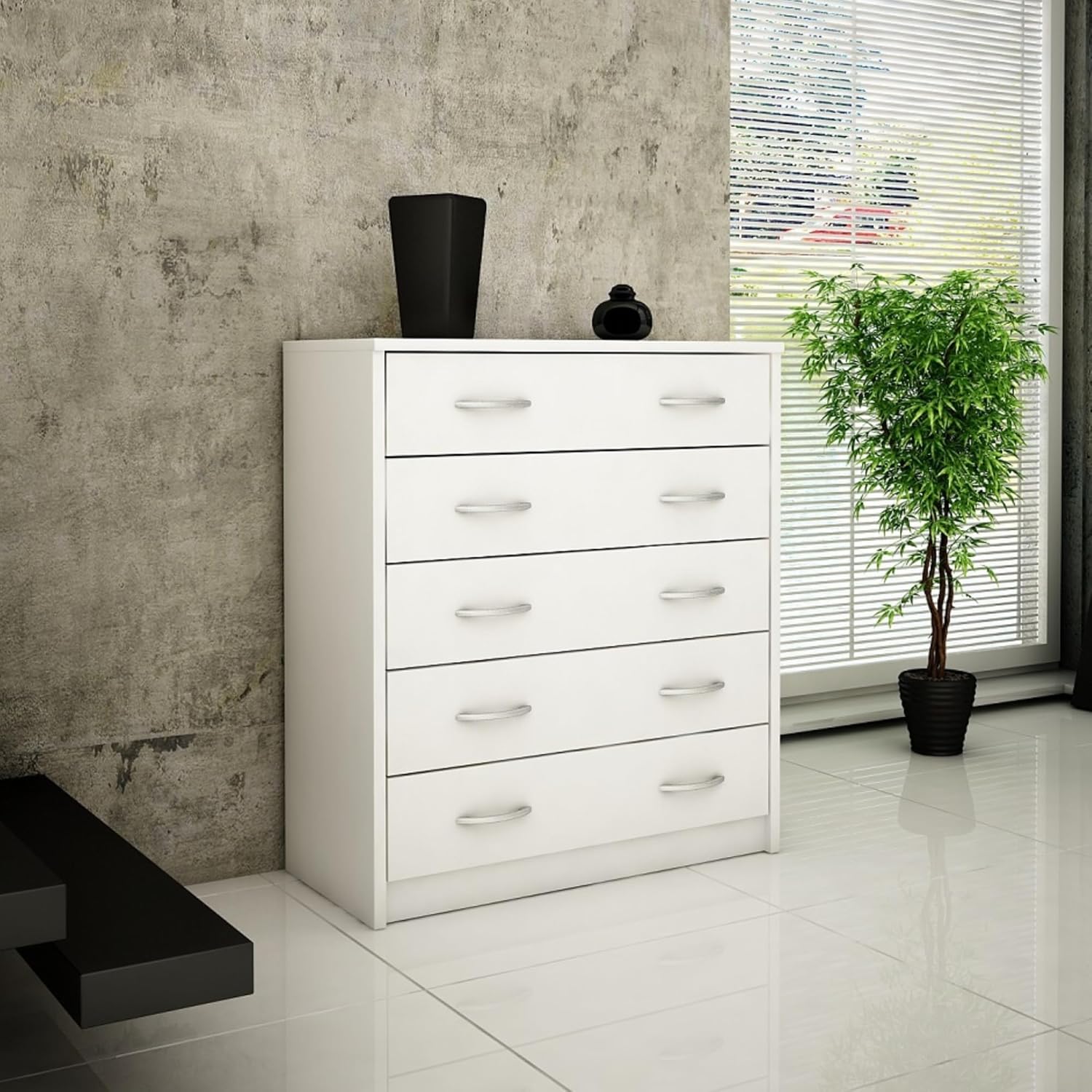 Home Collective Schuhschrank mit 5 aufklappbaren Schubladen, Schuhregal mit 5 Fächern weiche abgerundete Kanten, 74 cm breit, laminierte Platte, Matte Oberfläche, platzsparende Schuhaufbewahrung Weiß