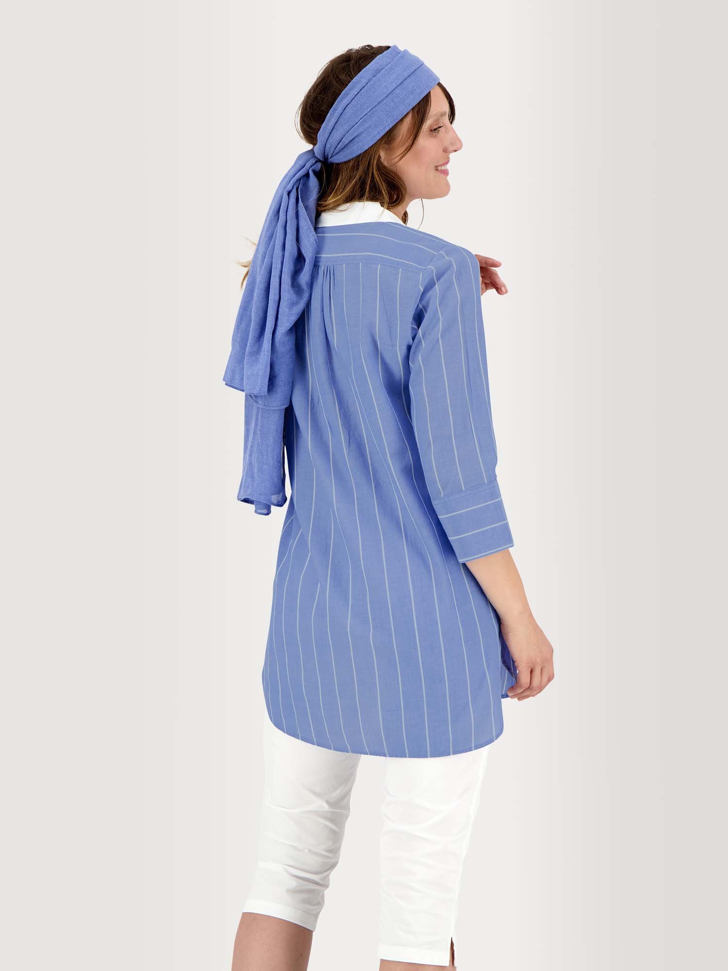 Tunique Femme Voile Coton A Rayures Bleu Clair