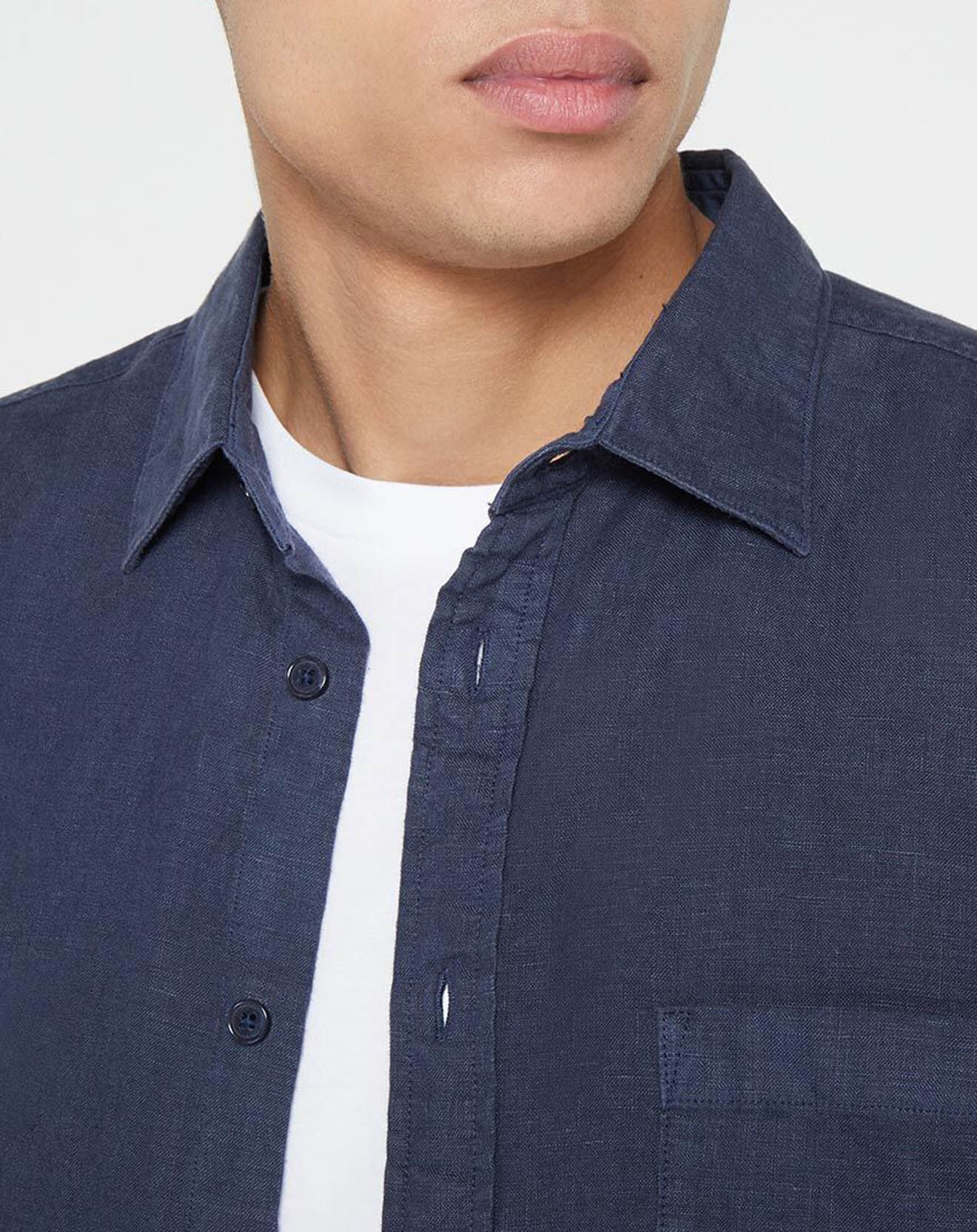 Replay Chemise 100% Lin Regular Fit bleu marine