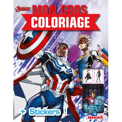 MARVEL AVENGERS - MON GROS COLORIAGE + STICKERS !(FALCON ET CAPTAIN MARVEL)