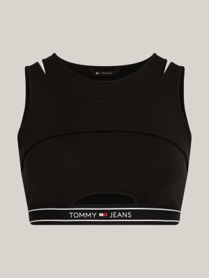 Regata cropped com recorte de fita com logo