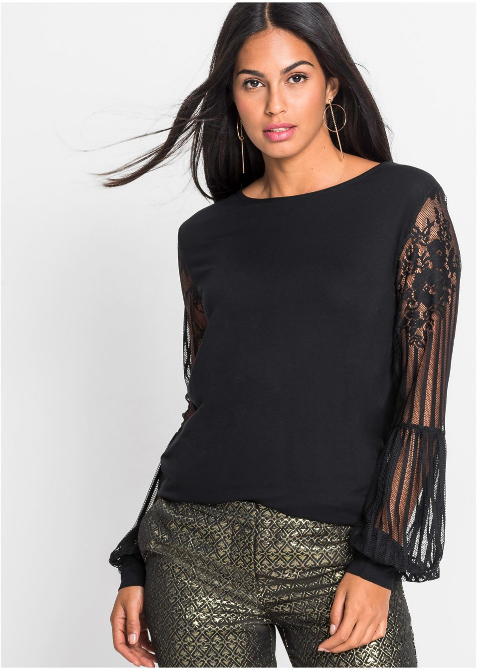 T-shirt manches longues à manches dentelle