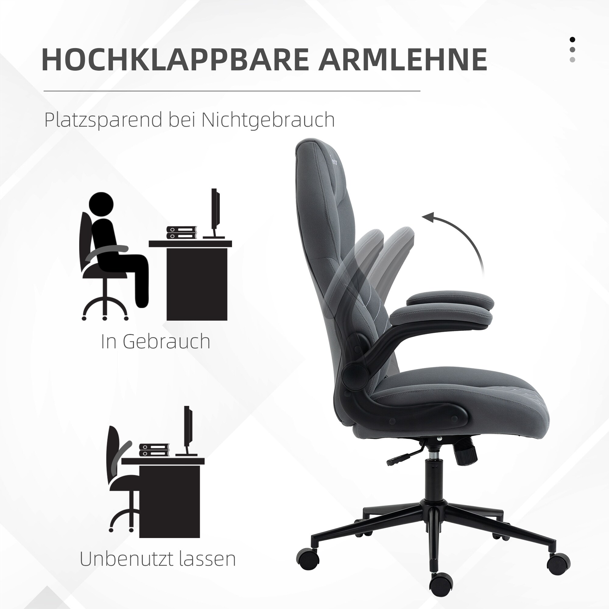 Vinsetto Bürostuhl mit Kopfstütze und Armlehnen grau 65,5L x 69,5B x 112-122H cm