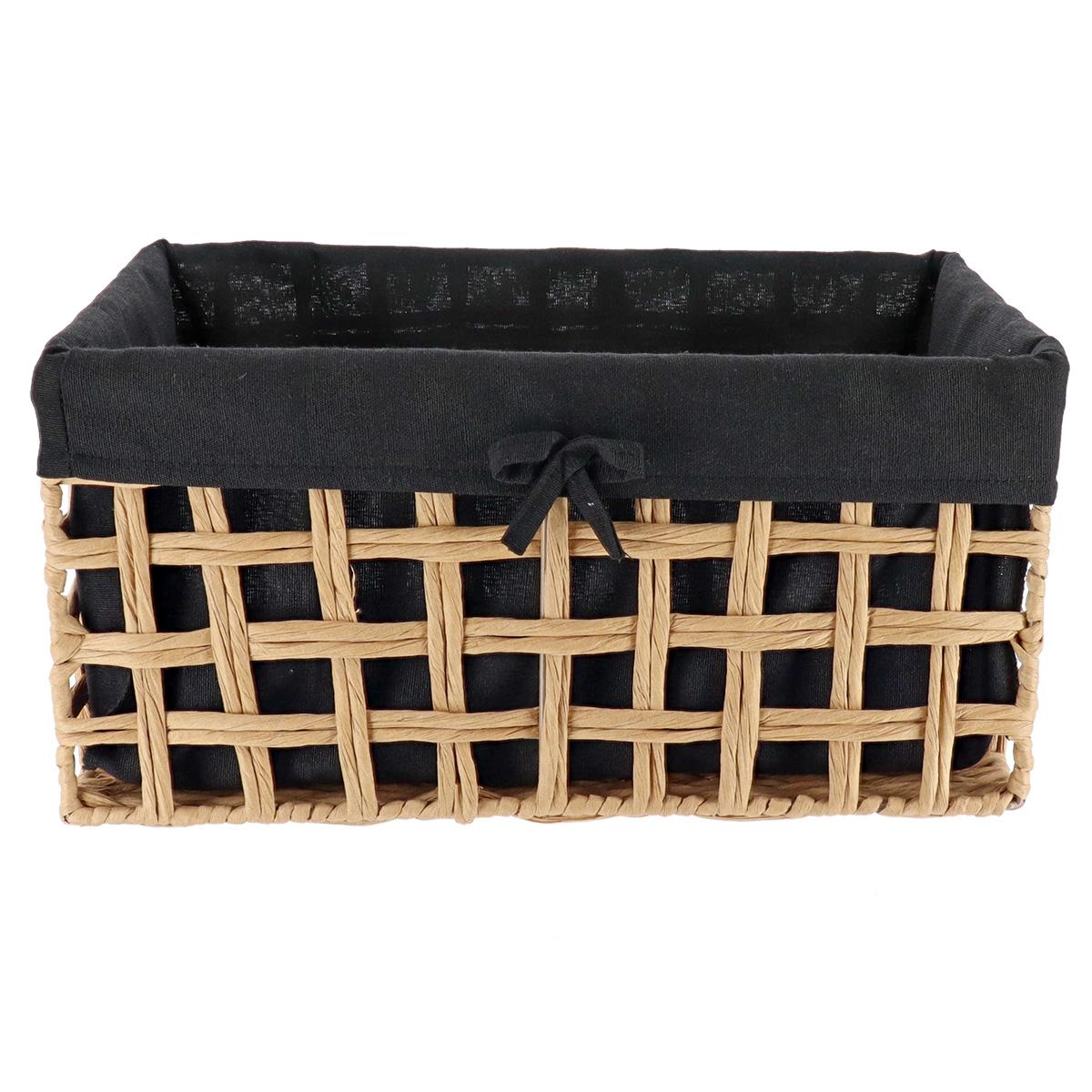 PANIERE RECTANGLE 40X23X19CM NATUREL TISSU NOIR