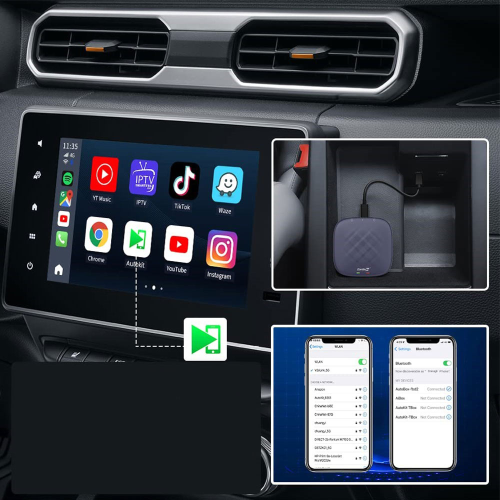 TBox Plus Smart Box Android 13 KFZ USB/USB-C Wireless Adapter für Apple CarPlay und Android Auto mit 5Ghz WiFi / GPS / BT 5.0 - Dunkelblau