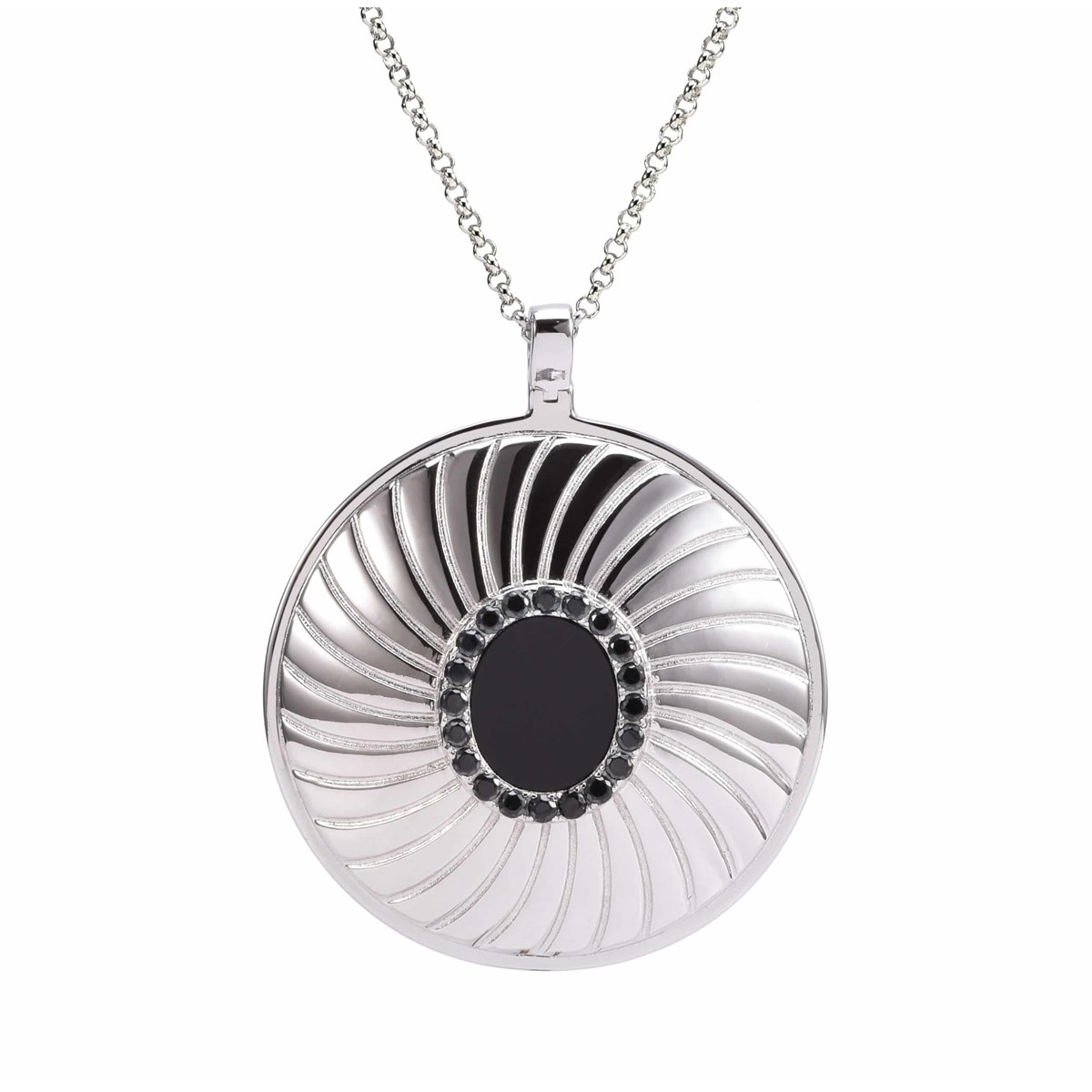 Collier Médaillon Argent Elisabeth Pierre Onyx Noire