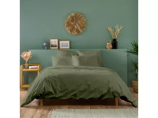 Parure de lit unie 100% Percale de coton - Kaki - 240x260cm