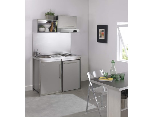 MODERNA - Kitchenette complète METALLINE 120x60 Gris Aluminium