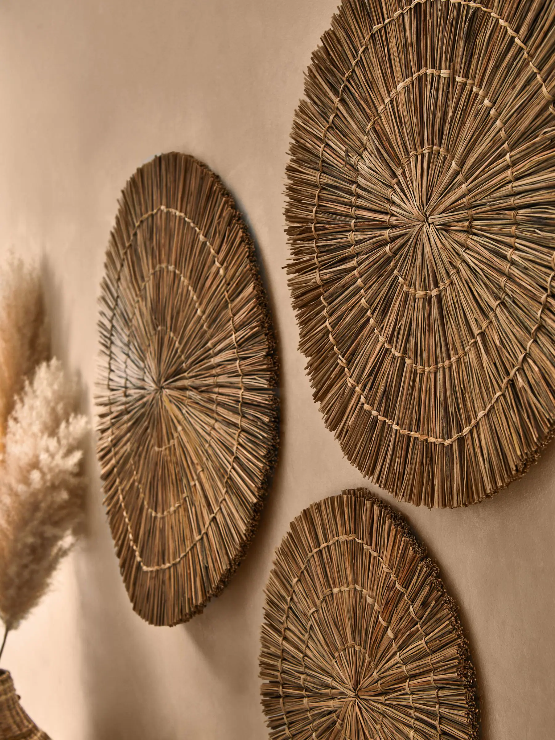 Set van 3 wandplaquettes van geweven rotan