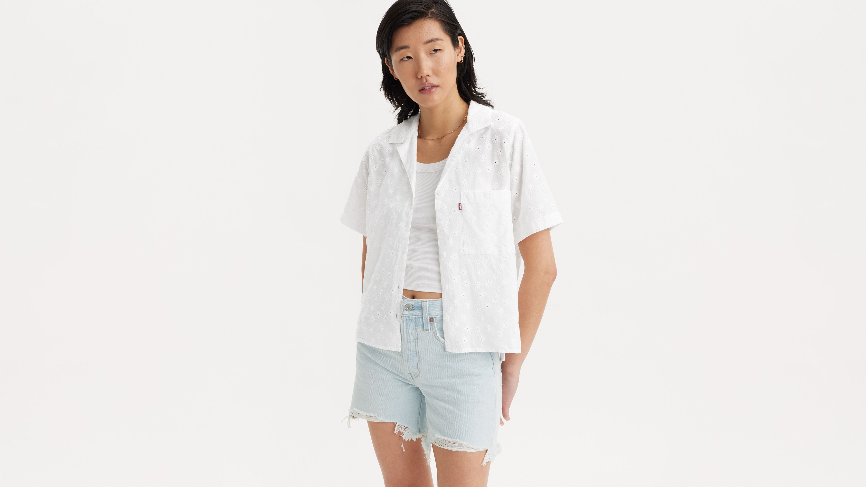 Chemise manche courte Joyce Resort - Bright White Eyelet Bright White - Blanc