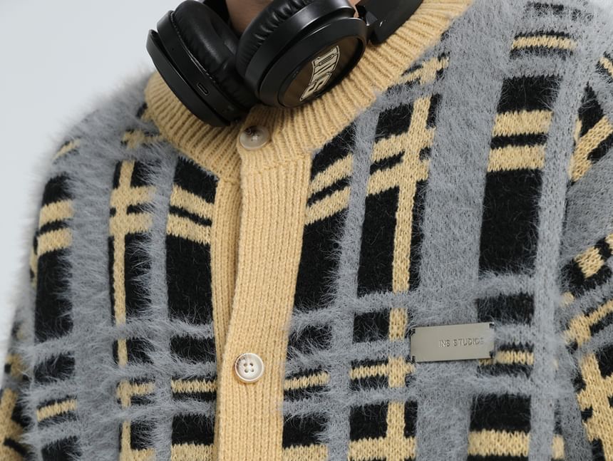 Banash - Matching ronde hals geruite oversized cardigan voor koppels