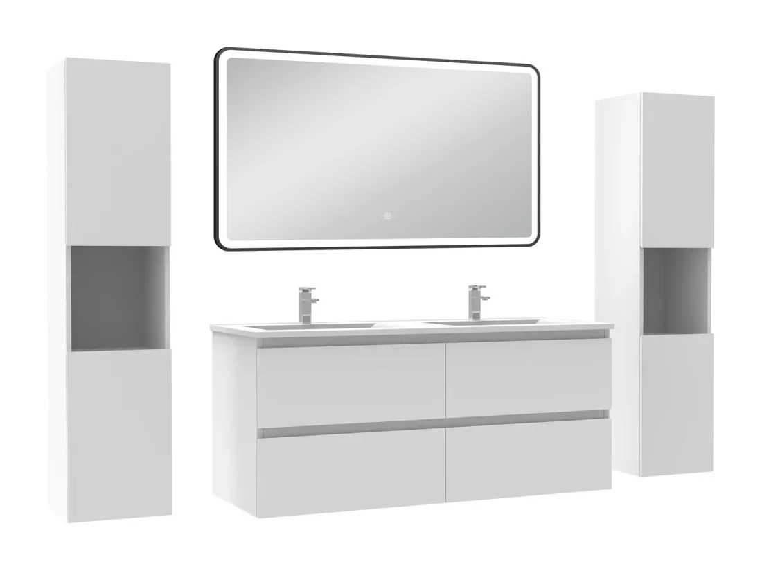 Meubles Salle de Bain 120cm avec colonne + miroir lumineux 3 couleurs + dimmable blanc
