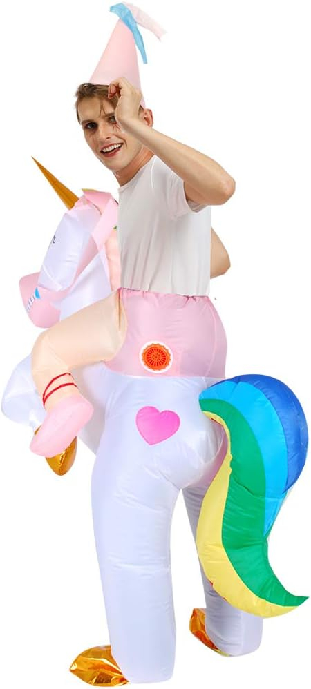 (160-200cm) Fasnachts Erwachsenen Kostüm Aufblasbare Einhorn Verkleidung für Motto Partys / Halloween inkl. Stoff Hut (Batteriebetrieben) - Bunt