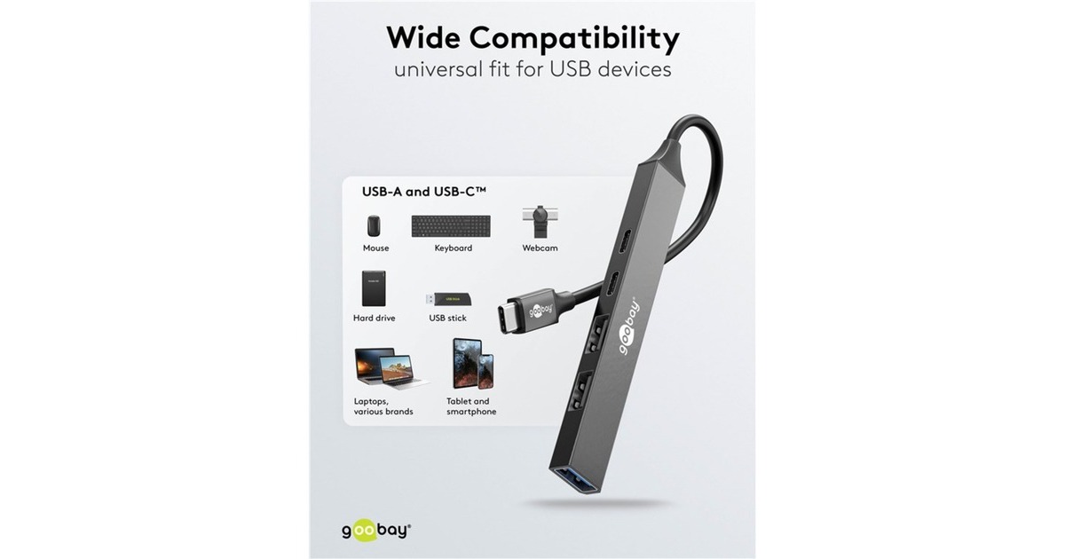goobaySlanke USB-hub met 5 poorten, USB-C naar USB-C/USB-A, 5 Gbit/s  (Lichtgrijs)