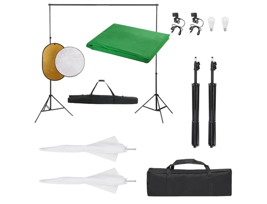 VIDAXL - Flash Kit de studio photo avec éclairage toile de fond et réflecte...
