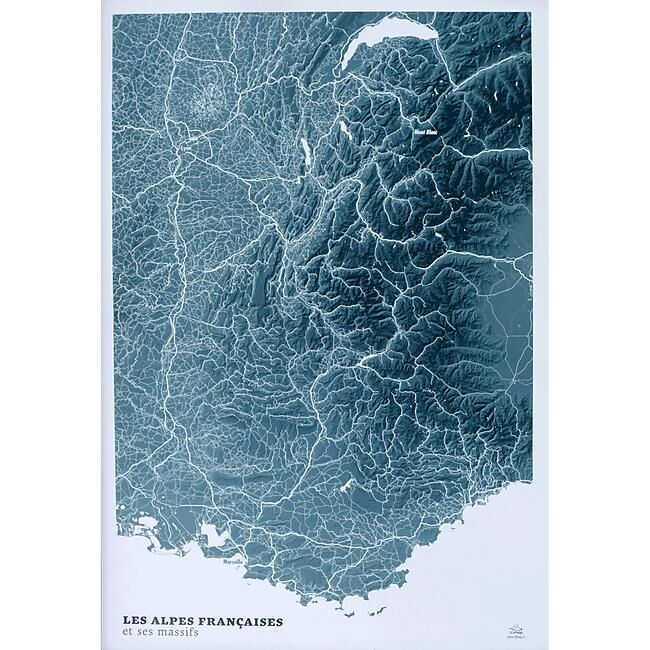 3D MAP - CARTE 2D LES ALPES BLUE DESIGN