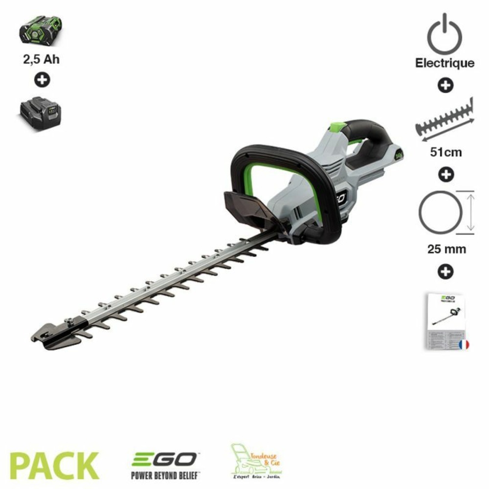 Pack sculpte haies lamier 51cm batterie 56c 2,5ah et chargeur inclus ego ht2001e