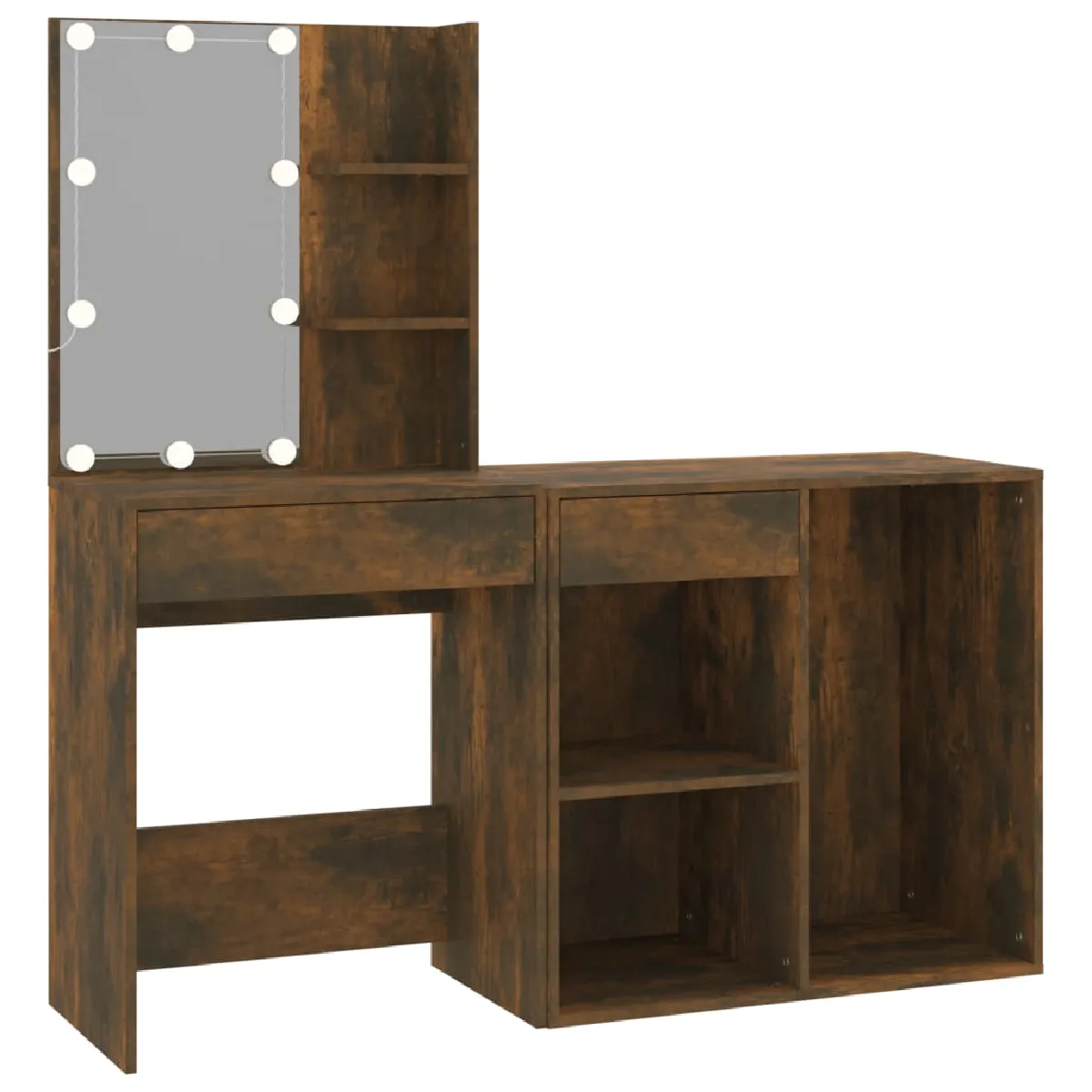 vidaXL Coiffeuse LED avec Armoire - Chêne Fumé