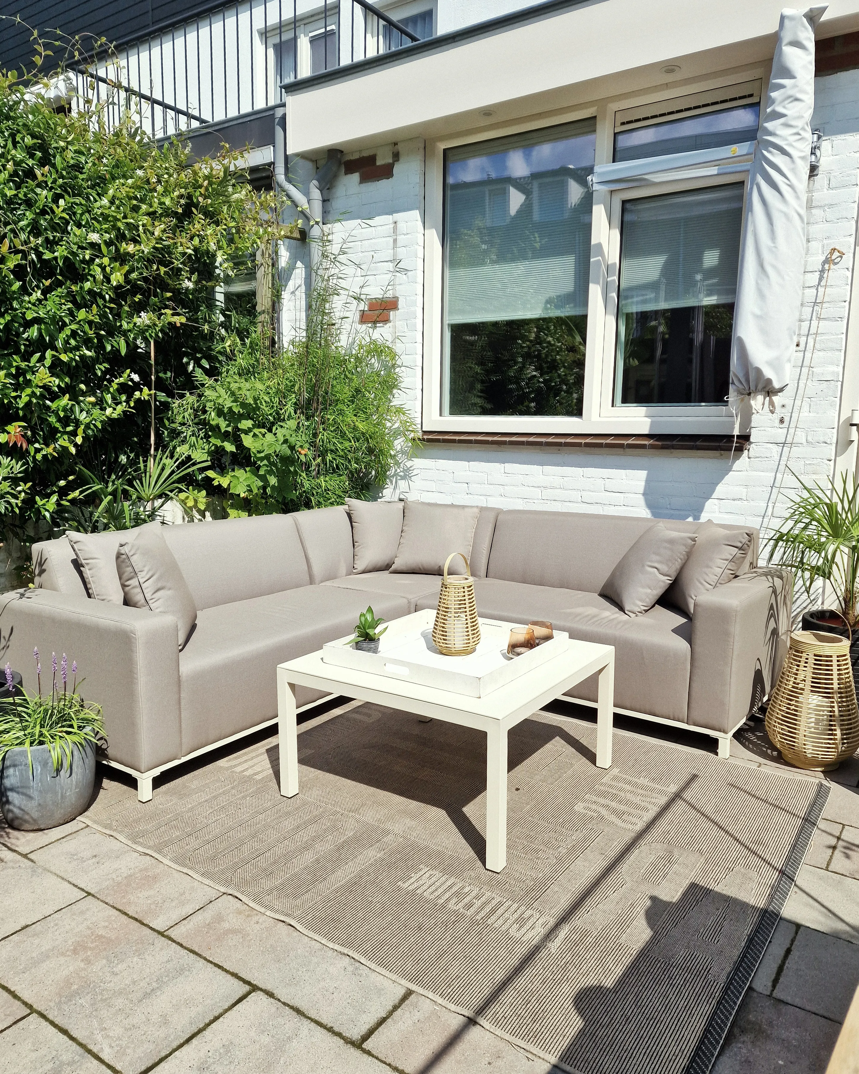 Tuin hoekloungeset met tafel 5-zits BELIZE rechtszijdig modulair Beige