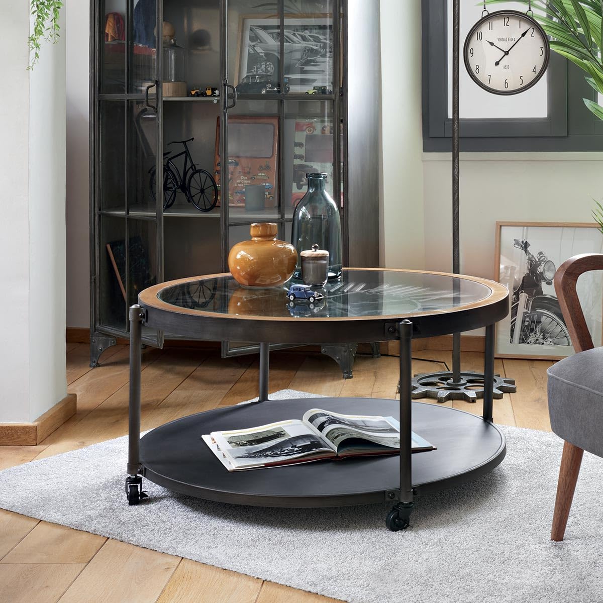Atmosphera - Couchtisch Chrono - Metall und Holz D 90 cm - Schwarz