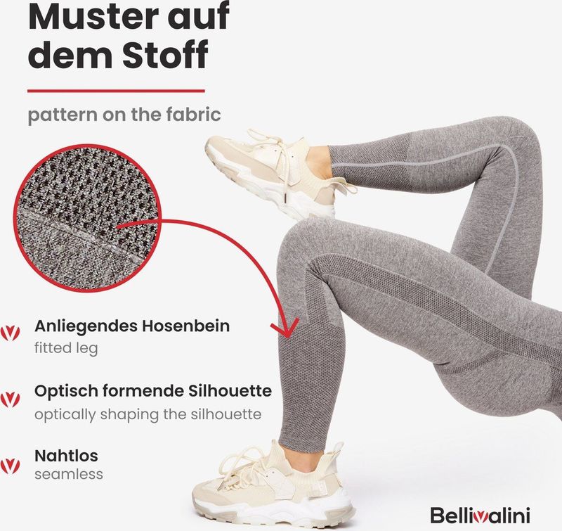 Bellivalini - BLV-BLV50-254-LE - Dames Leggings - Donker Grijs Gemêleerd - Push Up - High Waist - Sportbroek - Lang