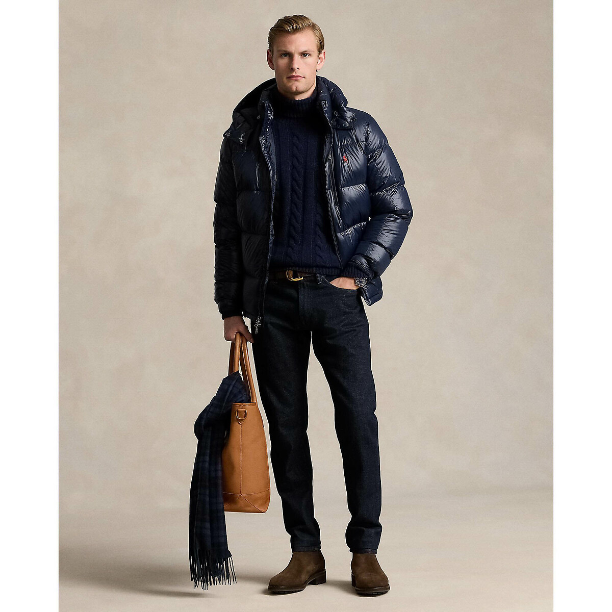 POLO RALPH LAUREN<br>Jaqueta de plumas El Cap, brilhante, com capuz removível