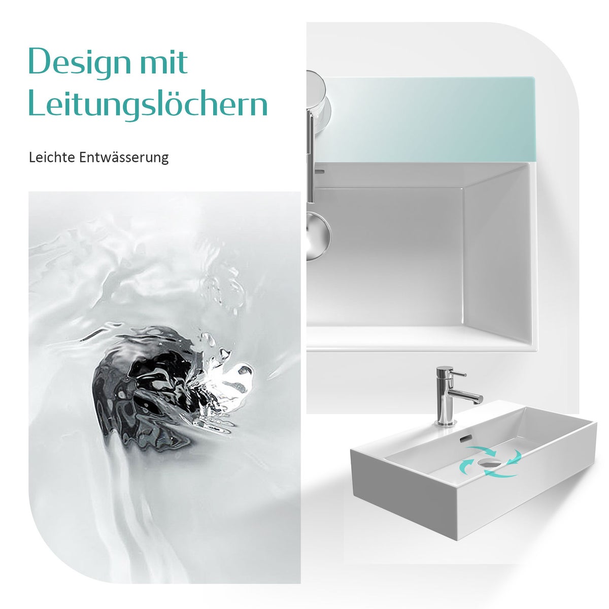 EMKE Opzetwastafel, keramische wastafel met kraangat, modern design voor de badkamer, 515 x 360 x 130 mm, wit