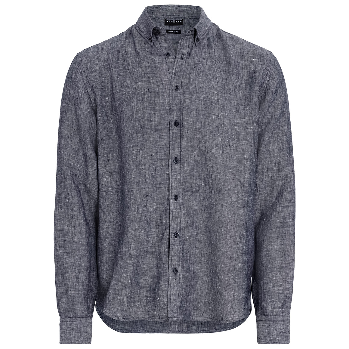 VanVaan Herren Leinen-Hemd mit Button-Down-Kragen dunkelblau