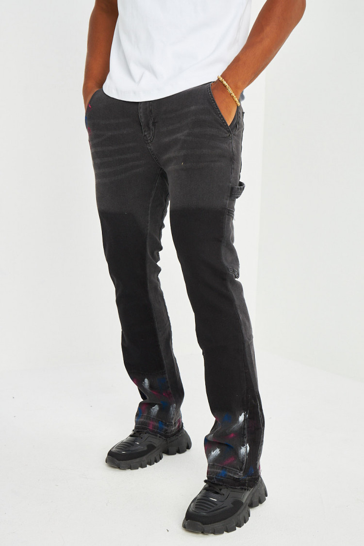 Jeans coupe droite noir avec taches de peinture