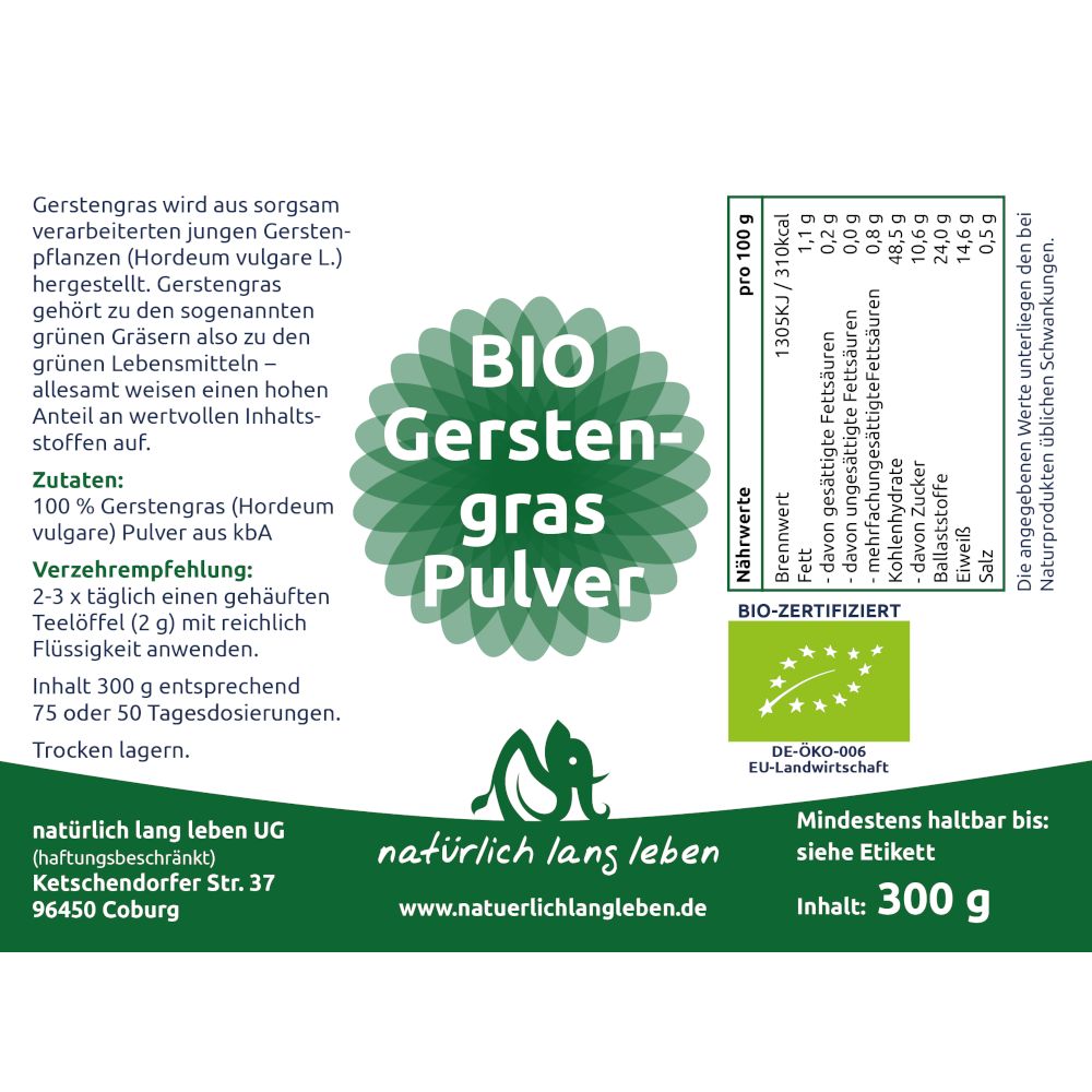 natürlich lang leben BIO Gerstengras Pulver