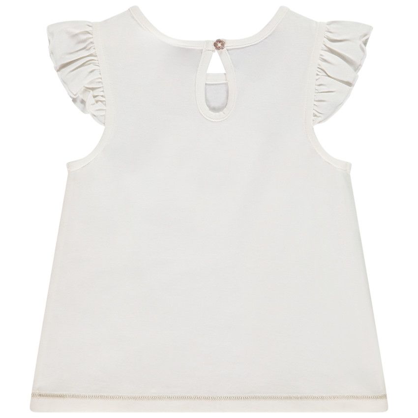 T-shirt manches courtes volantées en jersey avec fleurs fantaisie pour bébé fille - Ecru