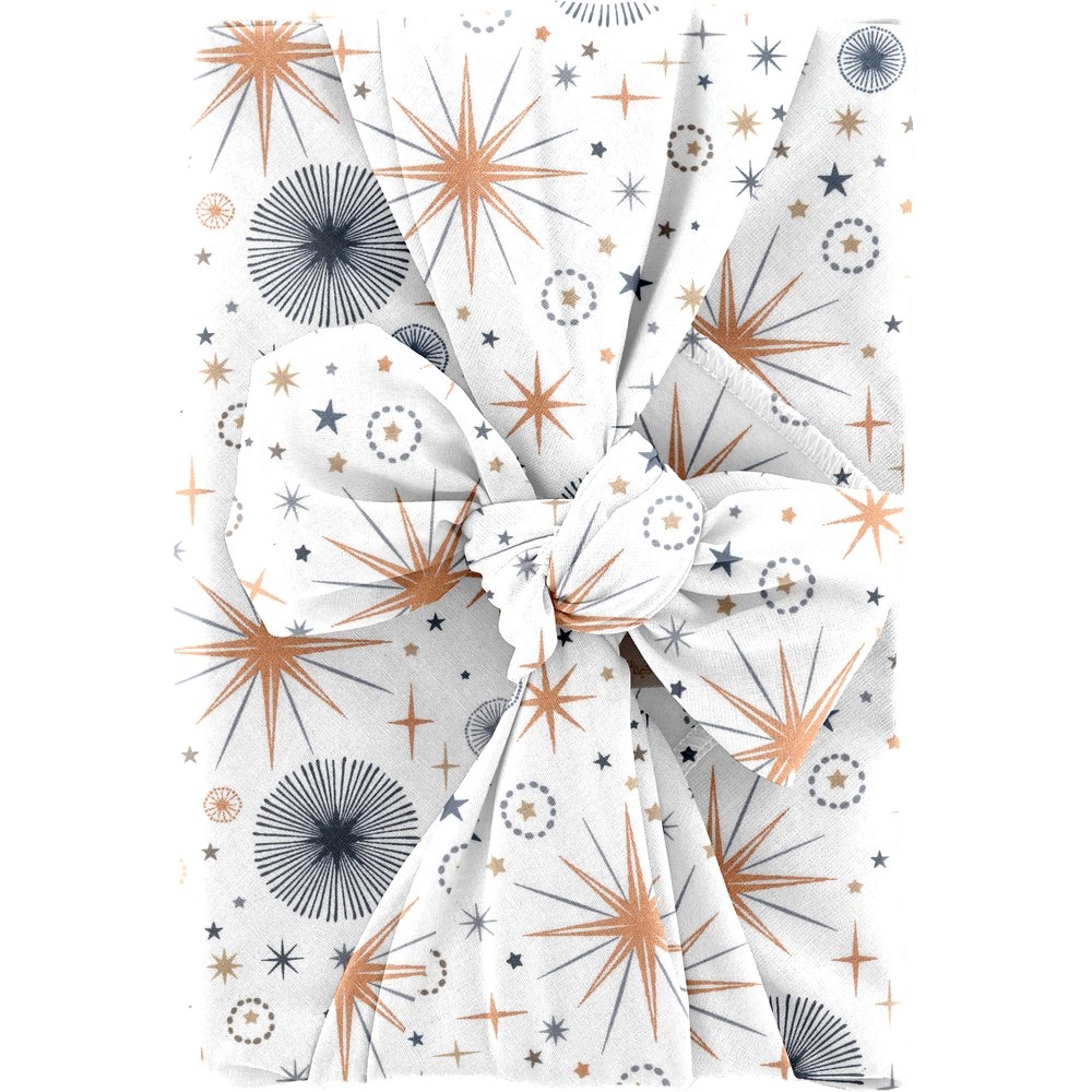 Furoshiki Grand 73 X 73 Cm Etoiles Cuivrées Or Bleu Blanc Ex1104