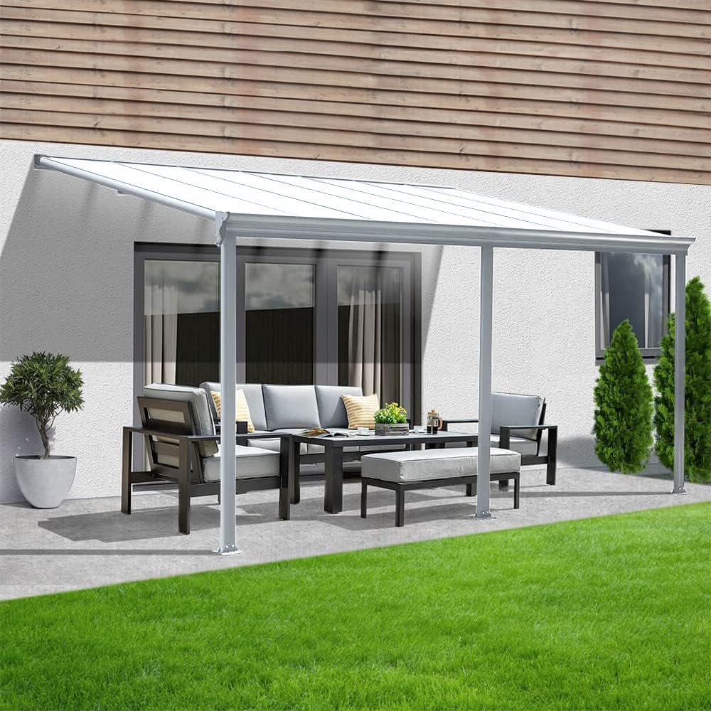 Home Deluxe - Terrassenüberdachung Solis - Weiß - B/T/H: 557 x 303 x 226/278 cm - inkl. Hohlkammerplatten, Montagematererial I Carport Pavillion Pergola