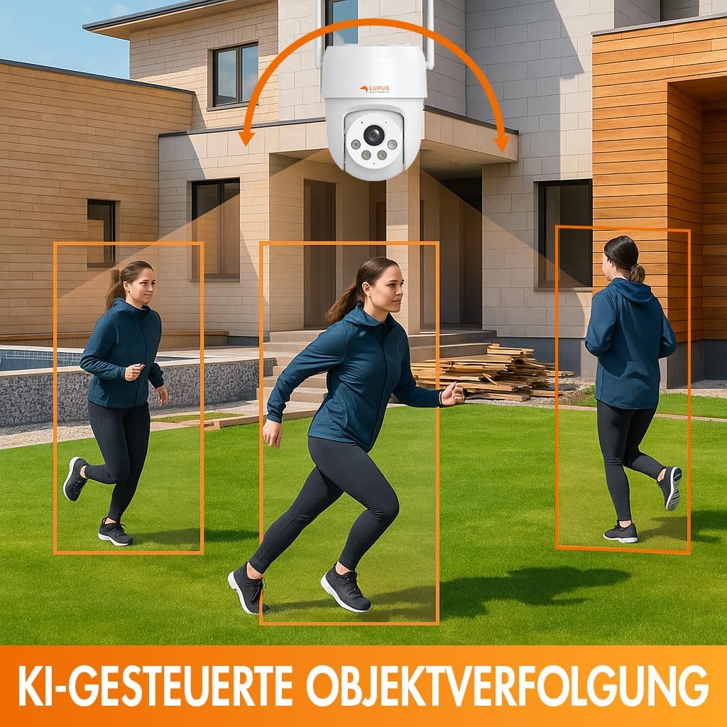 LE213 Alarmkamera mit KI-Objektverfolgung, WiFi 6, Täteransprache, Flutlicht, Sirene, Keine Cloud - Keine Datenkrake, dt. Hersteller, inkl. APPs und Win/Mac Software