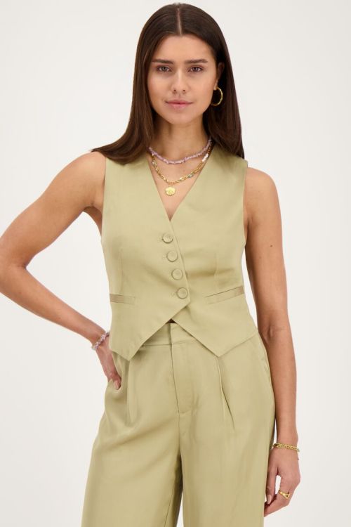 Olijfgroene gilet satijnen look