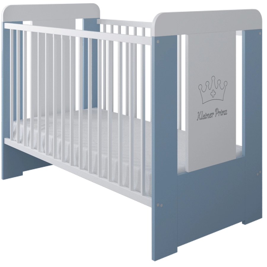 Kids Collective Babybett Gitterbett 60x120 höhenverstellbar|herausnehmbare Sprossen weißblau mit Matratze