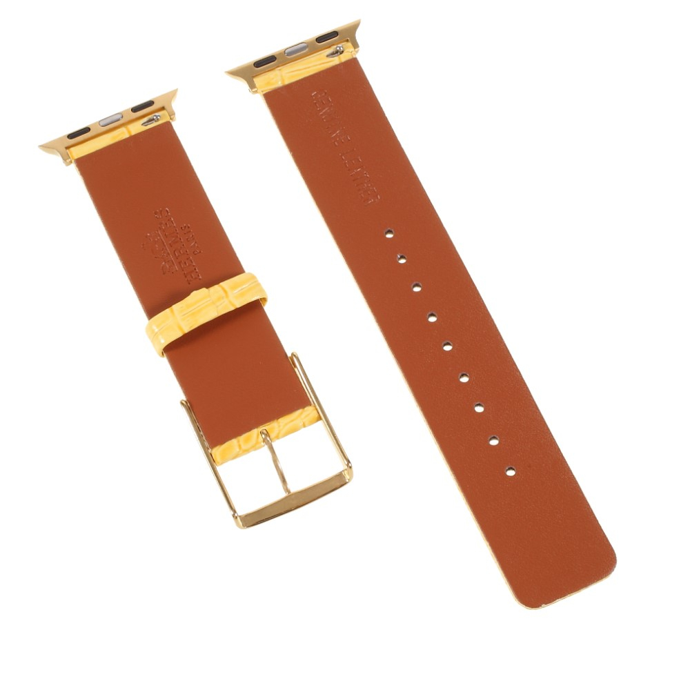 Apple Watch (49/46/45/44 mm) Ersatz Echtleder Armband im Kroko Look (Gelenkumfang: 180-230mm) - Gelb