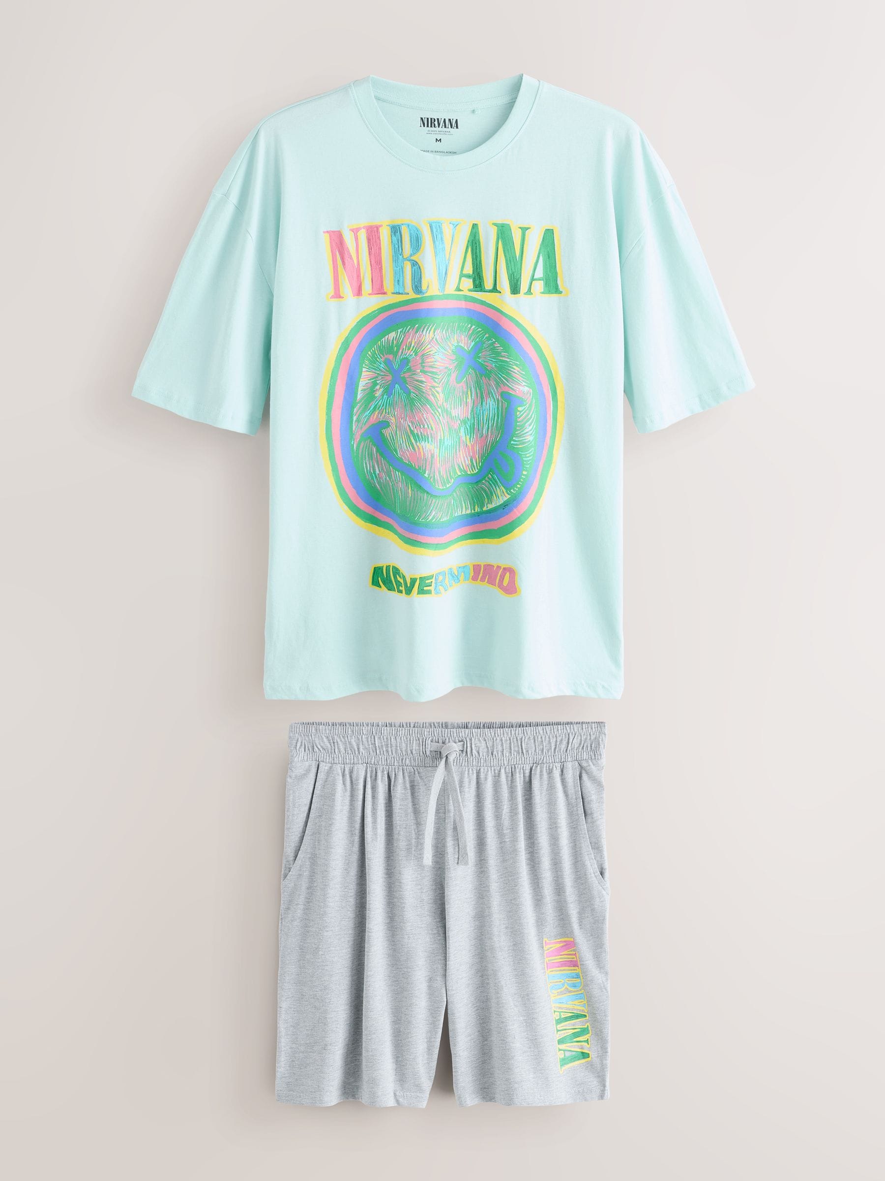 Blauw - Nirvana Pyjama's Set met Korte Mouwen van Jersey