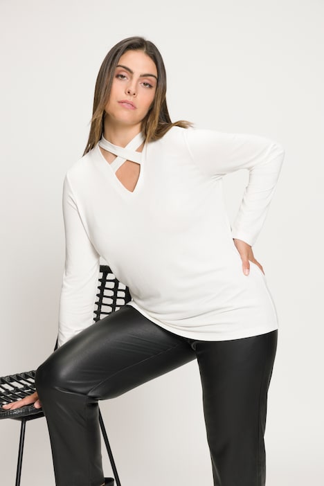 Shirt, Zierbänder, V-Ausschnitt, Langarm