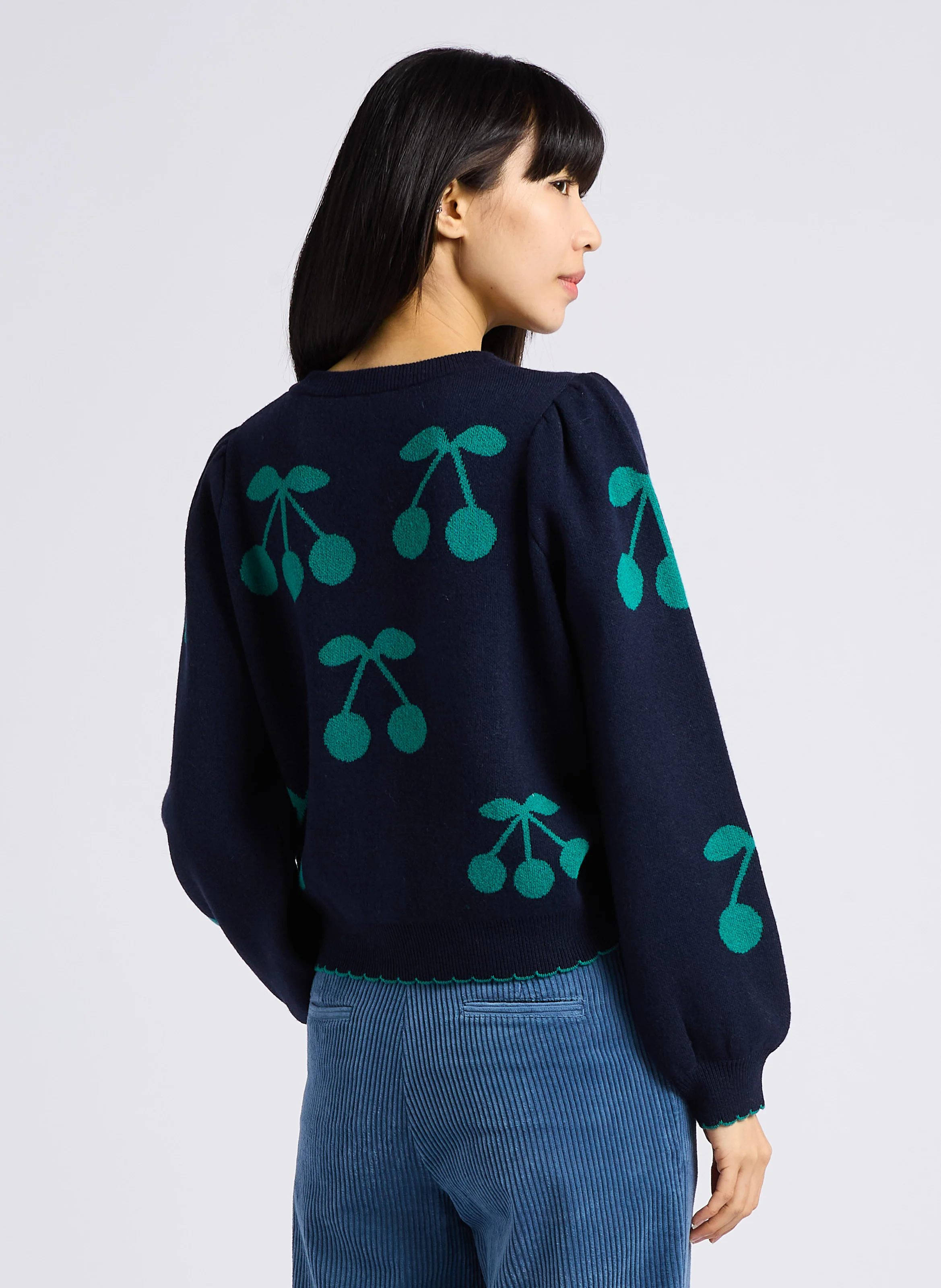 ANAIS - Gilet imprimé en laine et coton mélangés | Bleu