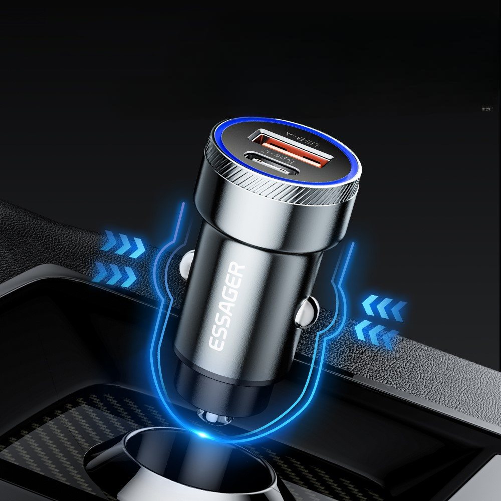 (54W) Universal USB A / USB C Auto KFZ Ladegerät mit LED Beleuchtung - Grau