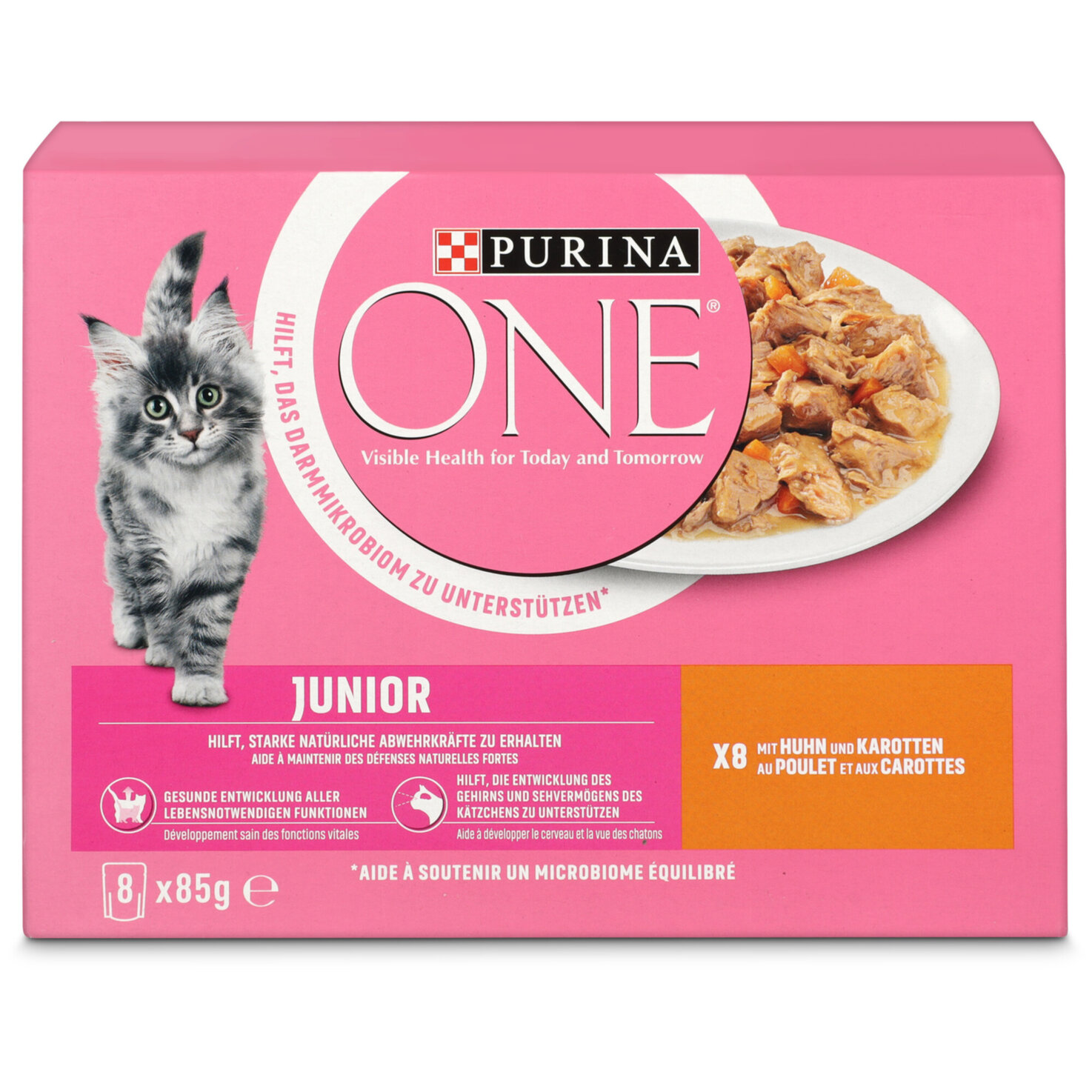 ONE Nass Katzenfutter Junior Huhn & Karotten 8x85g