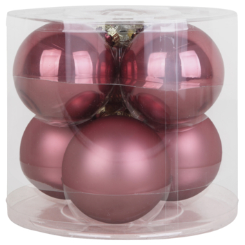 Kerstballen mix glas 6 stuks donkerroze