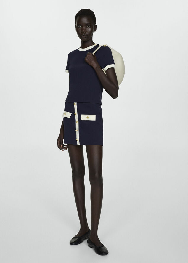 MANGO Buttoned knit skirt Navy