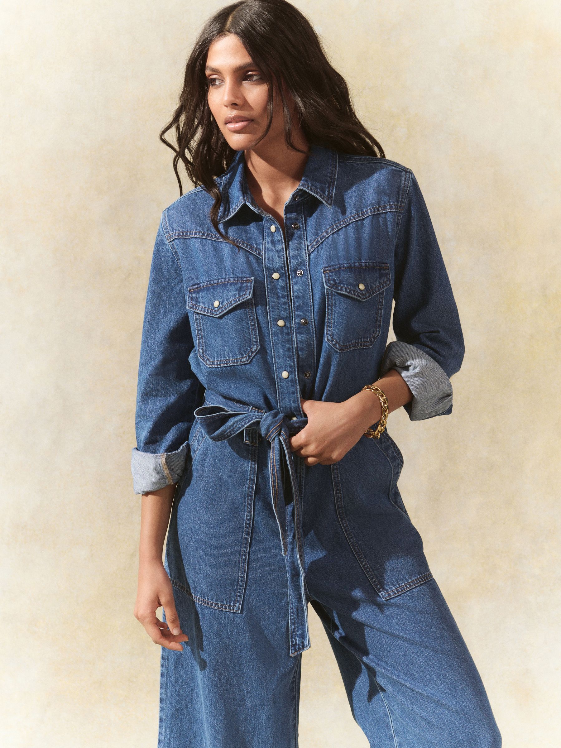 Normaal blauw - Western denim 100% katoenen jumpsuit